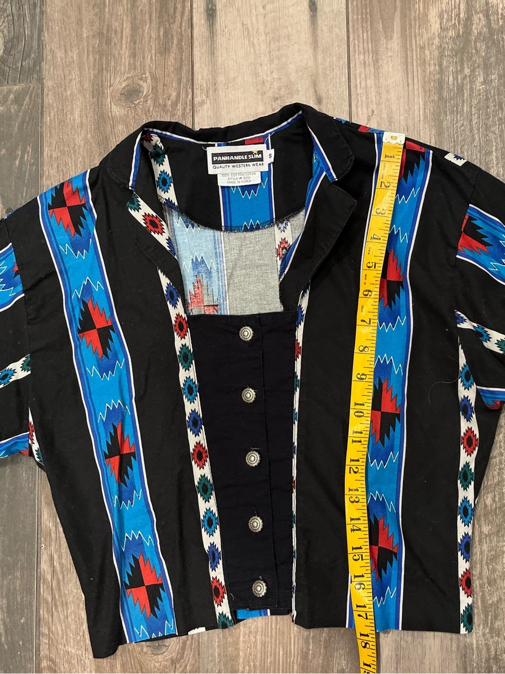 Panhandle Slim Shirt Short Cropped Western Rodeo Aztec Tribal Concho Buttons VTG - Picture 8 of 10